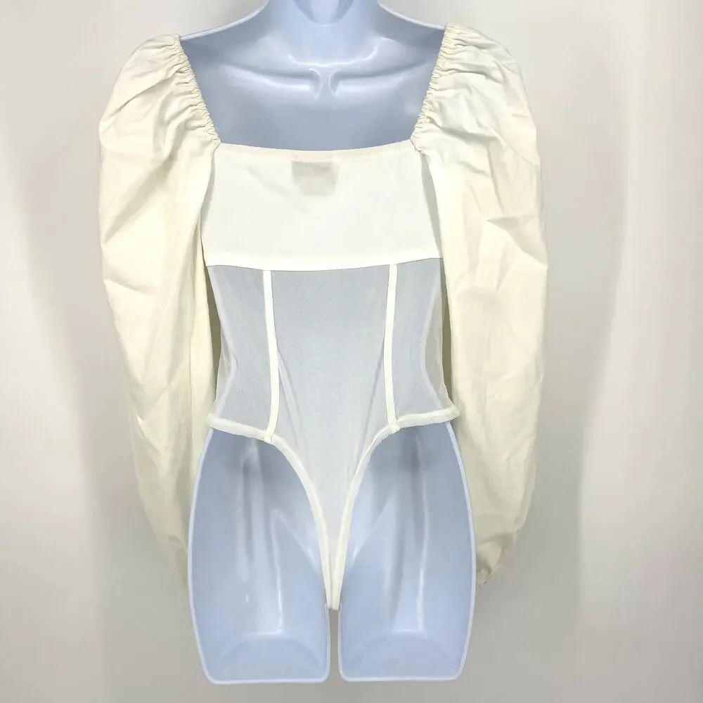 Asos Design Premium Corset Mesh Bodysuit with Exaggerated Sleeves Size 6